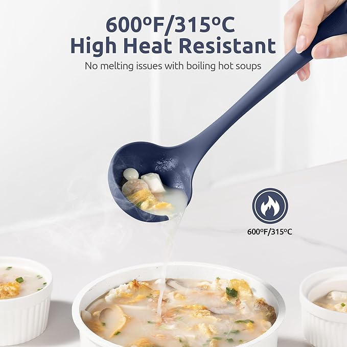 2.6oz Small Silicone Soup Ladle: U-Taste 600ºF Heat Resistant Non-Stick Kitchen Deep Serving Spoon, Soft Cooking Utensil with Non-Slip Solid Handle for Mixing Sauce Stew Gravy (11in, Midnight Blue)
