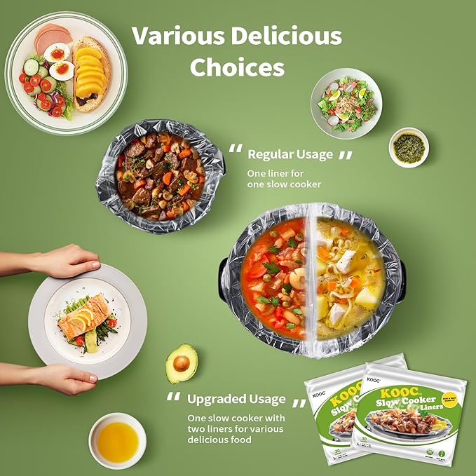 KOOC Slow Cooker Liners 13x21 inch 60 Count Large Size Disposable Plastic Bags Pot Liners Cooking Bags Fit 3QT to 8.5QT Pot BPA Free