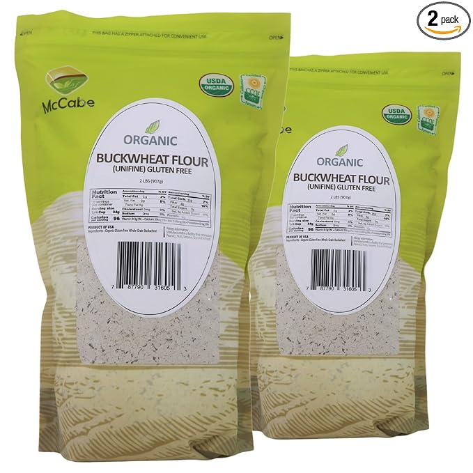 McCabe Organic Buckwheat Flour - Buckwheat Flour Organic | Rich with Fiber & Minerals | USDA and CCOF Certified | Packed in USA | 2Lbs (Pack of 2)