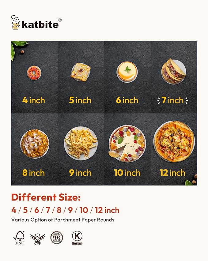 Katbite 7 Inch Round Parchment Paper, 200Pcs Parchment Rounds, Heavy Duty & Non-stick for Cake Baking, Air Fryer Liners, Patty Paper