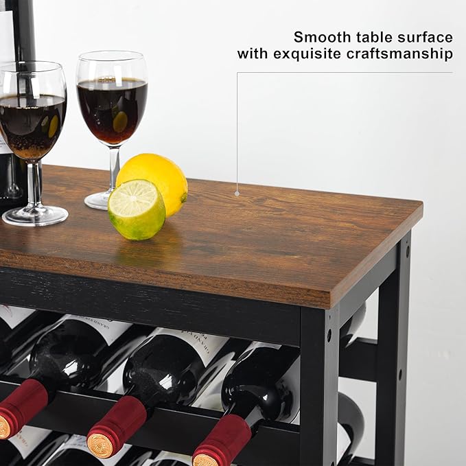 VASMIA 42 Bottles Bamboo Wine Rack,7-Tier Wine Rack Freestanding Floor with Table Top, Wine Storage Shelf for Kitchen Dining Room Bar,Rustic Brown and Black