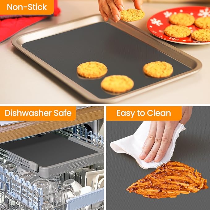 Silicone Baking Mat Roll Pan Liner-Heat Resistant Baking Macaron Bread Mat-Non-stick Pastry Mat-No Slip Reusable Freeze Dryer Mat-Kitchen Counter Mat, Reusable Dough Rolling Mat, Large Silicone Mat