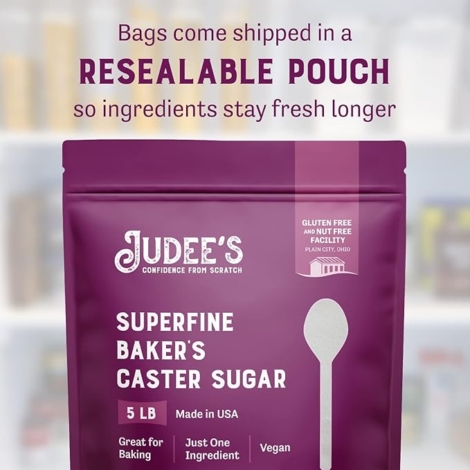 Judee's Gluten Free Superfine Caster Sugar - 5 lbs Delicious & Gluten-Free - Baker's Superfine Sugar for Homemade Treats, Baked Goods, and Toppings - Airy & Smooth for Baking