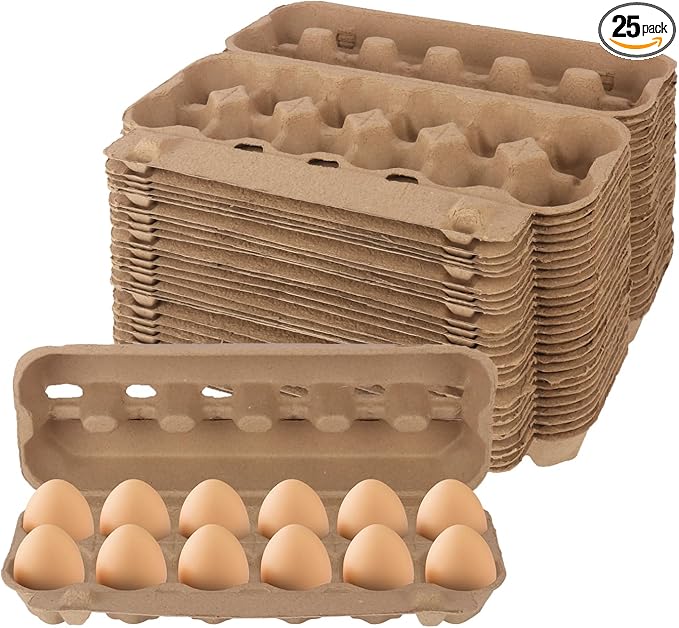25 Pack Egg Cartons Bulk, Cardboard Egg Crates for Secure Eggs Storage, Egg Cartons Bulk for Fresh Eggs - Perfect for 12 Count (1 Dozen) Large Eggs