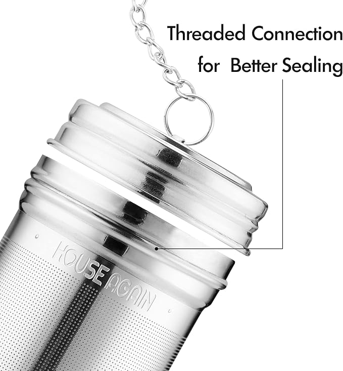 House Again Tea Infuser (2 Pack with Scoop), Extra Fine Mesh Tea Infusers for Loose Tea, 18/8 Stainless Steel Tea Strainer with Extended Chain Hook, Tea Steeper for Brew Tea, Spices & Seasonings