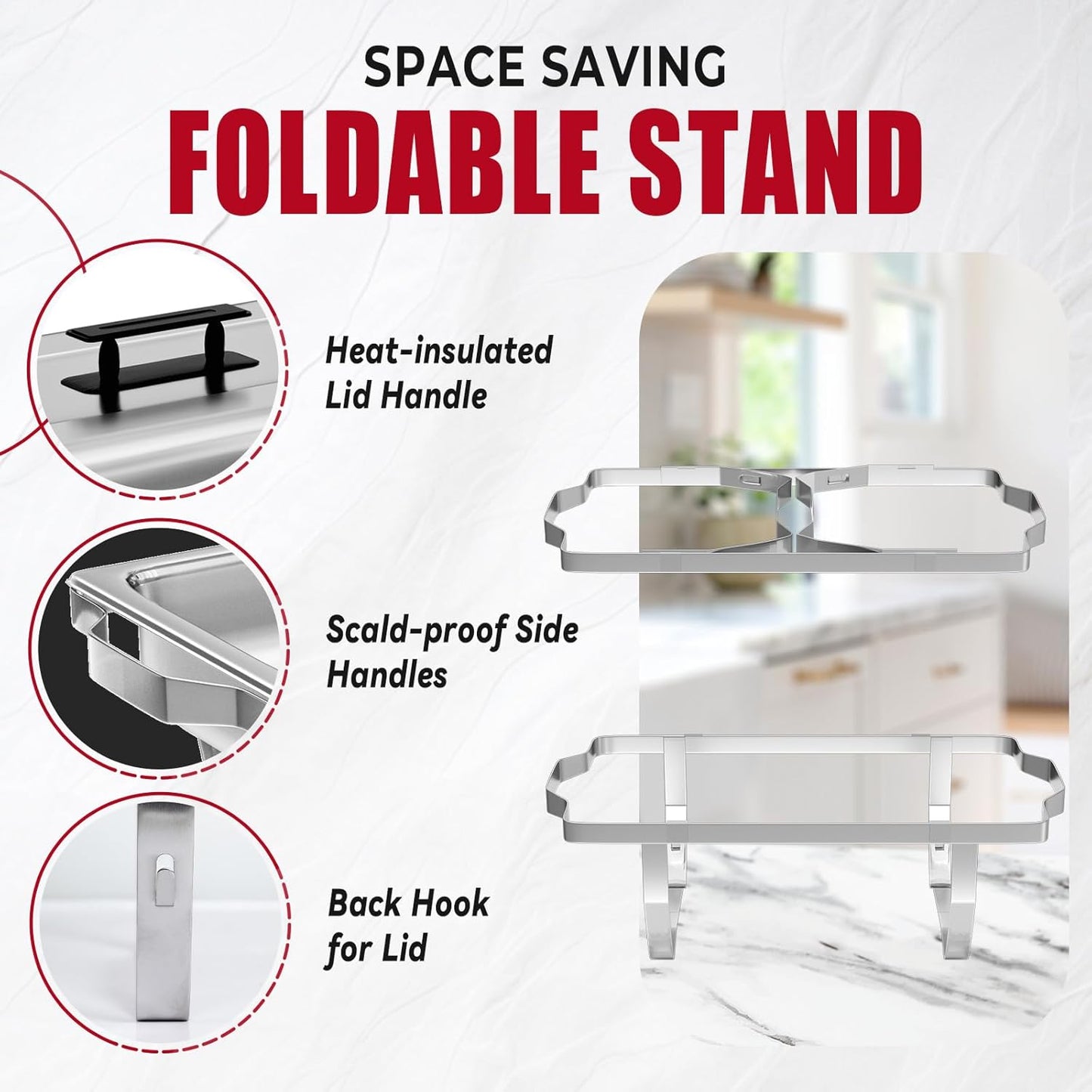 4 Pack Chafing Dish Buffet Set, 8QT Stainless Steel Rectangular Chafers and Buffet Warmer Sets 7 Pans Rolled-Edge Design for Catering Event Party Holiday