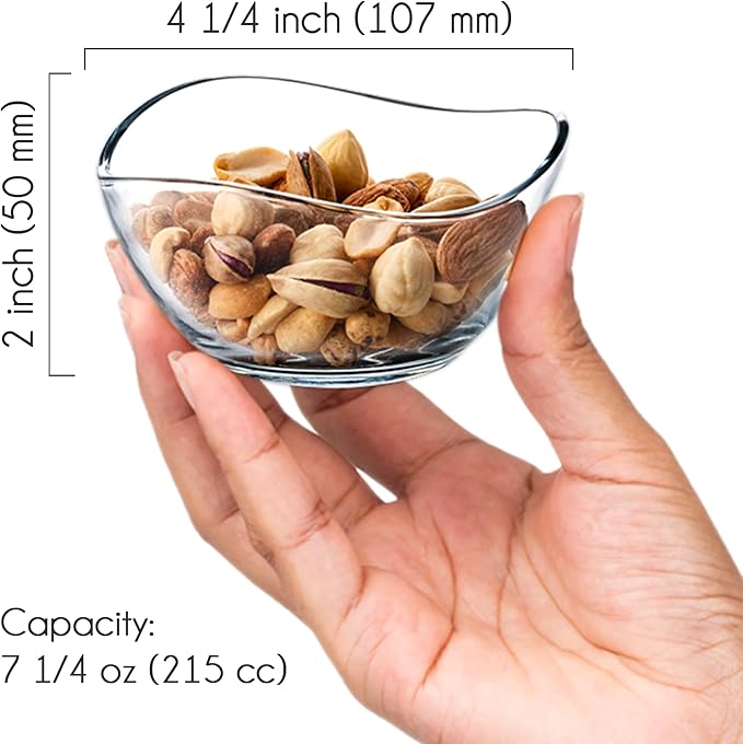 Volarium CRYSTALIA Small Glass Bowls for Kitchen Prep, Modern Round Serving Dishes for Dessert, Salad, Fruit, Pudding, Candy, Cereal, Ice Cream, Stackable Bowls Set of 6 (Medium 7 1/4 oz)