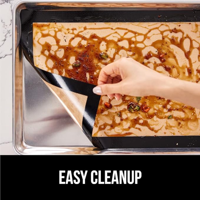 GORILLA GRIP Reusable Nonstick Silicone Baking Mat, 2 Pack, 16.5x11.87, BPA-Free Oven Safe Food Liner, For Cookie Sheets, No Mess Easy Clean Pastry Mats, Kitchen Essential, Half Sheet Size, Black