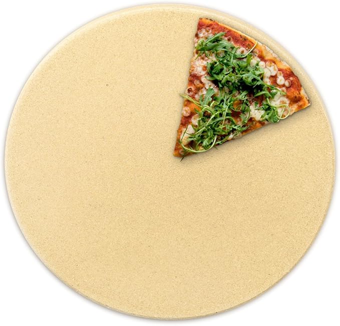 Navaris XL Pizza Stone for Baking - Cordierite Pizza Stone Plate for BBQ Grill Oven - Cook Serve Pizza, Bread - Incl. Recipe Book - Round, 12" x 0.6"