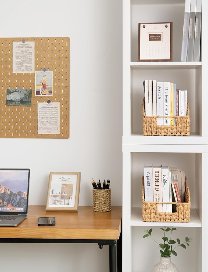 StorageWorks Pantry Baskets for Organizing, Wicker Basket with Built-in Handles, Handwoven Wicker Storage Baskets, Water Hyacinth for Shelves, 2 Pack