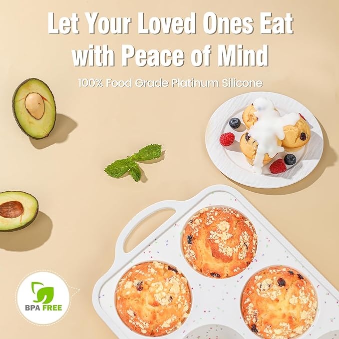 Silicone Jumbo Muffin Pan with Metal Frame, Non Stick Food Grade Silicone Large Muffin Pan Set of 2, with Handles 6 Cup,BPA-Free and Dishwasher Safe, Jumbo Cupcake Pans