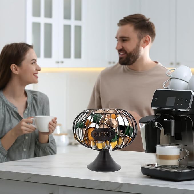 Large Capacity Coffee Pod Holder for Countertop K Cup Organizer Metal Storage Basket for Keuring Pods K Cup Storage for Capsule Creamer Coffee Bar Decor Black