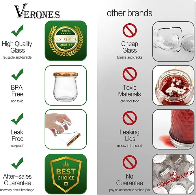 VERONES 40 PACK 6oz Mason Jars Canning Jelly Jars with Lids, Ideal for Jam, Honey, Wedding, Shower Favors, DIY Spice Jars