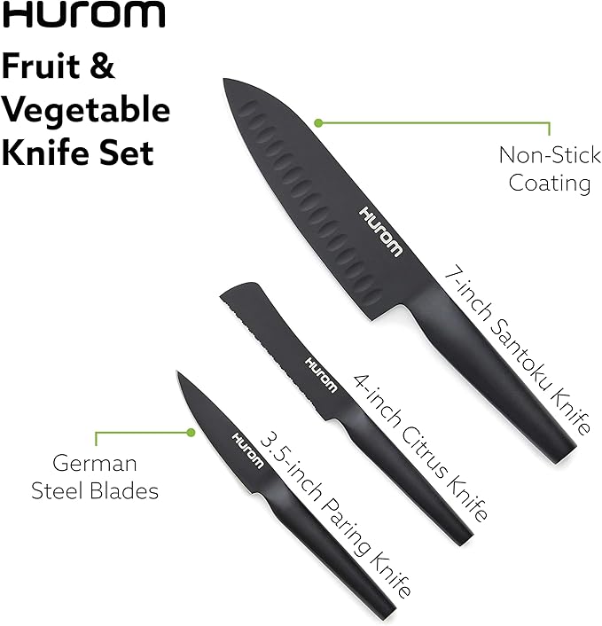 Hurom Black H320 Slow Juicer with German Steel Knife Set, Self-Feeding Cold Press Juice Machine, Corrosion-Resistant and Non-Stick Coated Blades, High Yield, BPA Free (500ml/ 16oz)