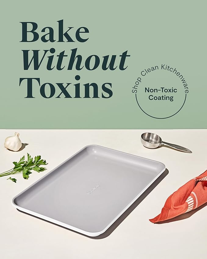 Caraway Non-Stick Ceramic Medium Baking Sheet - Naturally Slick Ceramic Coating - Non-Toxic, PTFE & PFOA Free - Perfect for Baking, Roasting, and More - Medium (15" x 10") - White