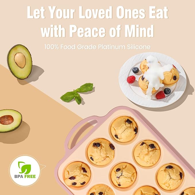 Silicone Muffin Pans for Baking 2 Pack, 2.6 Inch with Metal Reinforced Frame, Regular Size Nonstick Silicone Cupcake Pan for Baking Homemade Muffins, Cupcakes, Dishwasher Safe BPA Free-Yellow