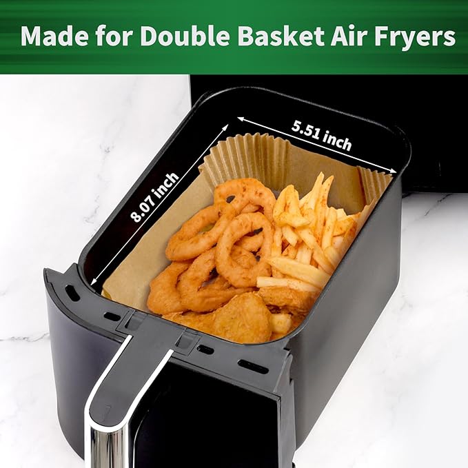 Air Fryer Liners Disposable, 100 pcs Rectangle Parchment Paper Sheets for Ninja Dual Air Fryer