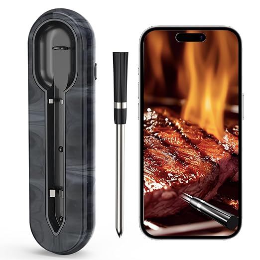 Aurasky Wireless Smart Meat Thermometer, Accurate Temperature Detection Probe, 500FT Remote Monitoring, Dual Alarm, Cooking Meat Thermometer Wireless for Grilling, Smoking, Oven, BBQ, Rotisserie