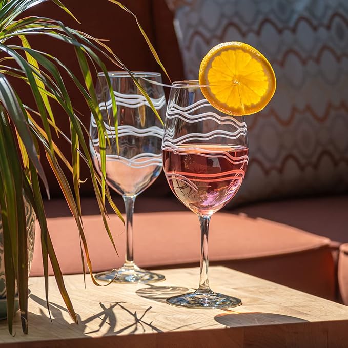 Rolf Glass Good Vibrations All Purpose Wine Glass | Set of 4 Large 18oz Wine Glasses | Lead-Free and Diamond-Wheel Engraved | Proudly Made in the USA | Spiral Etched Glass
