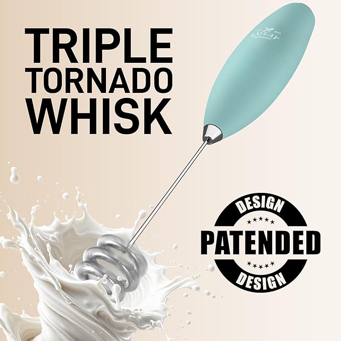 Zulay Kitchen Tornado Whisk Milk Frother with 4 AA Duracell Batteries - Triple Whisk for More Power - Handheld Coffee Frother with Stand - Drink Mixer for Lattes, Matcha & Protein Shakes