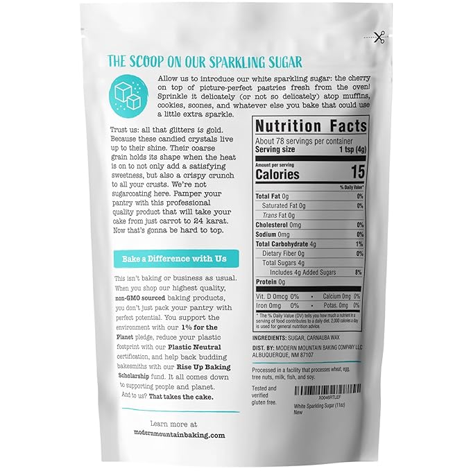 Sparkling Sugar (11oz) White Sparkling Sugar Crystals for Baking, Sanding Sugar, Extra Coarse Grain, Bright White, Maximize Sparkle, Holds Under Heat, Adds a Sweet Crunch, Non-GMO Sourced, Tested and Verified Gluten Free, Premium Quality