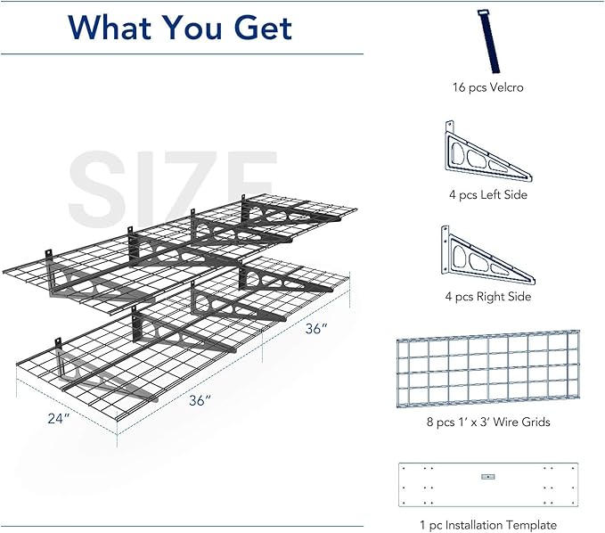 FLEXIMOUNTS 2-Pack 2x6ft Garage Shelving 24-inch-by-72-inch Wall Shelf Garage Storage Rack Floating Shelves, Black