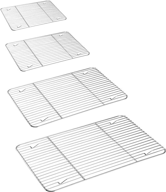 P&P CHEF Baking Cooling Rack Set for Cooking Roasting, 4-Piece Stainless Steel Wire Racks for Oven Use, Healthy & Dishwasher Safe, Rectangle, 8.6 + 9.7+ 11.6 + 15.3 Inch