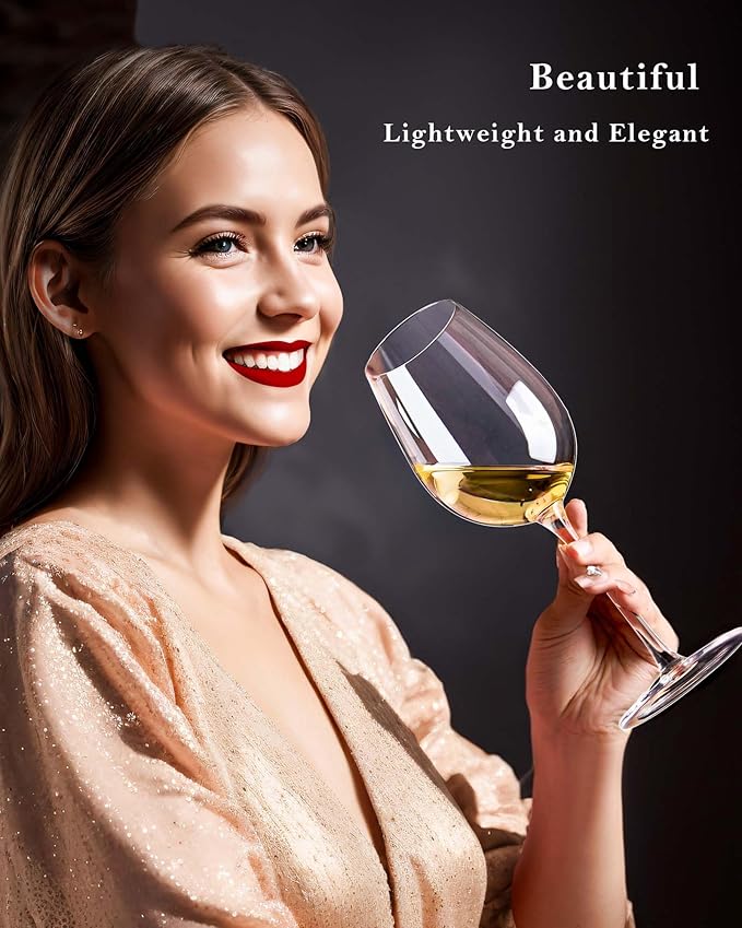 JBHO Crystal Wine Glasses - Hand Blown Red or White Wine Glasses -18 Ounce - Set of 2 - Lead-Free Premium Crystal - Long Stem Wine Glasses - Clear