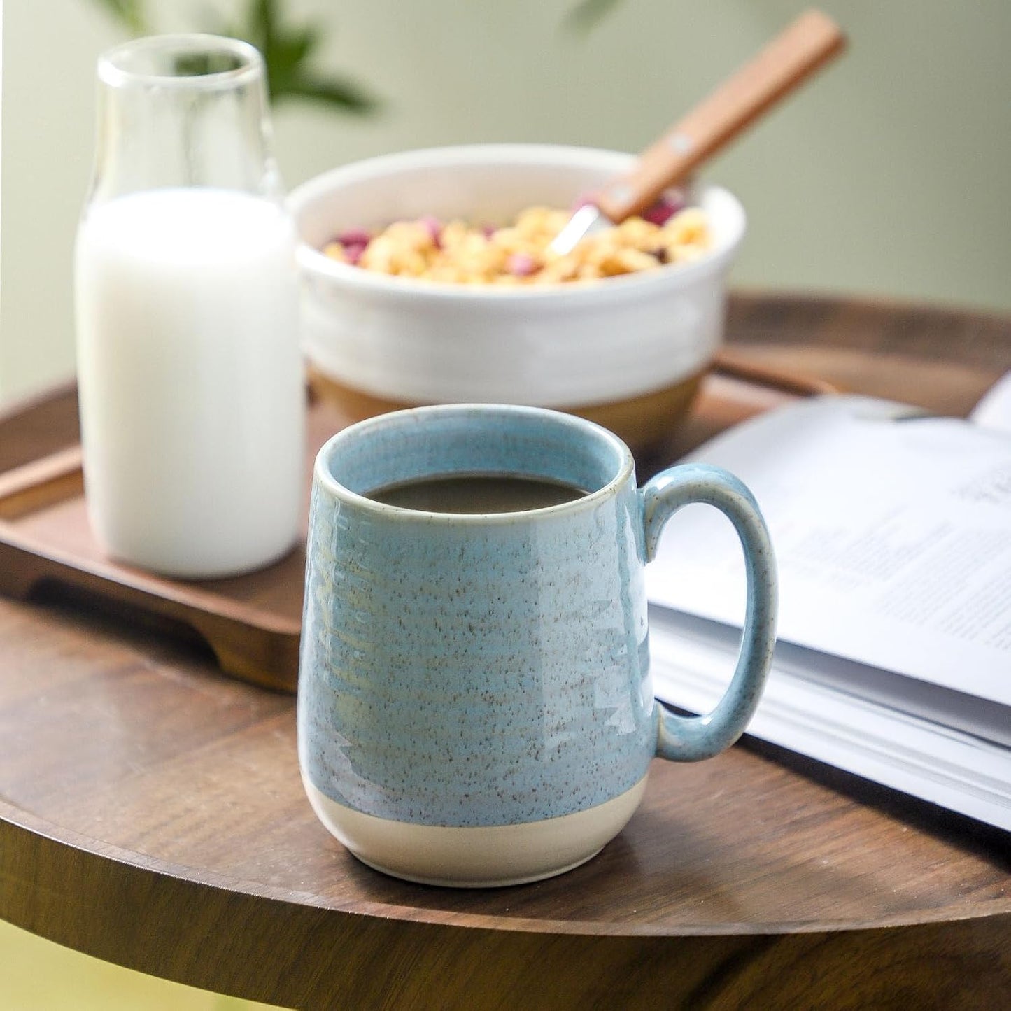 Hasense Ceramic Coffee Mugs, 15 Oz Coffee Cup with Handle Set of 4, Large Coffee Mug for Men, Modern Latte Cup for Cappuccino, Tea, Cocoa, Microwave & Dishwasher Safe, Birthday Gift, Light Blue