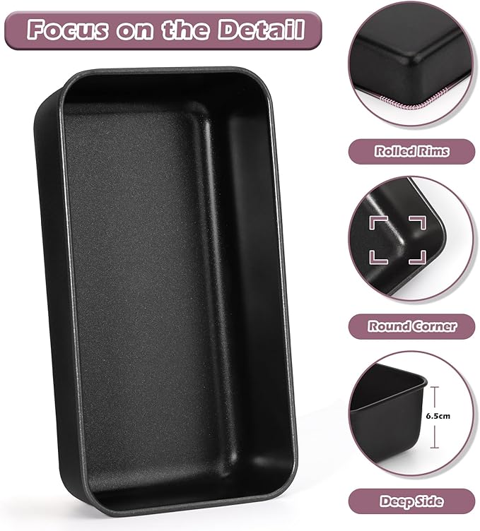 P&P CHEF Loaf Pan Set, 9 x 5 Inch Bread Pans, Stainless Steel Loaf Toast Baking Pans For Bread Meatloaf Lasagna Cake, Healthy & Non Toxic, Oven & Dishwasher Safe,(Black, 2Pcs)