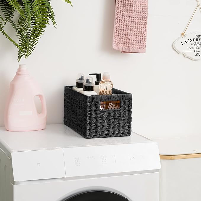 GRANNY SAYS Wicker Basket, Decorative Woven Baskets for Storage, Waterproof Storage Basket Organizer, Wicker Storage Basket for Organizing, 2-Pack, Black