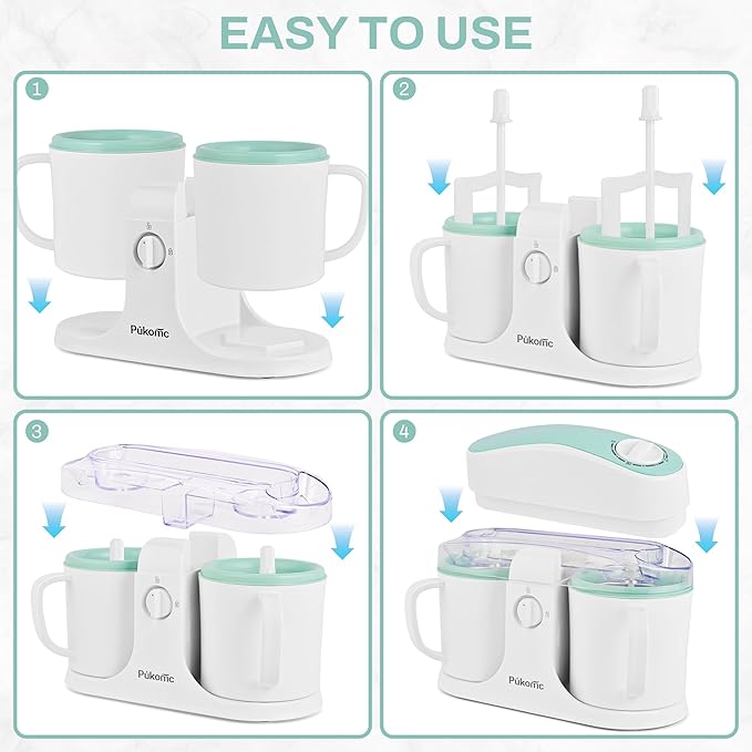 Pukomc Ice Cream Maker Machine for Home Use, with Two Ice Cream Bowls,Simple Operation and Easy to Clean,White Green