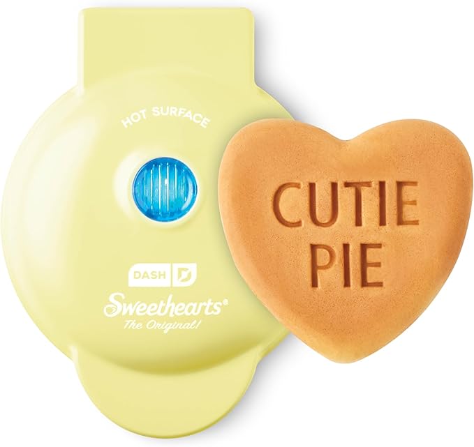 DASH Mini Heart Waffle Maker - 4" Heart-Shaped Waffles, Nonstick, Yellow, Perfect for Kids & Families, Valentines Day - Cutie Pie