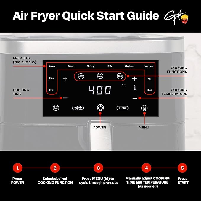 Guy Fieri's Flavortown 6.5 Quart Steam Air Fryer with Moisture Lock Technology – Programmable Steamer and Air Fryer Combination, Temperature Control, 10-Presets, 1700 Watts