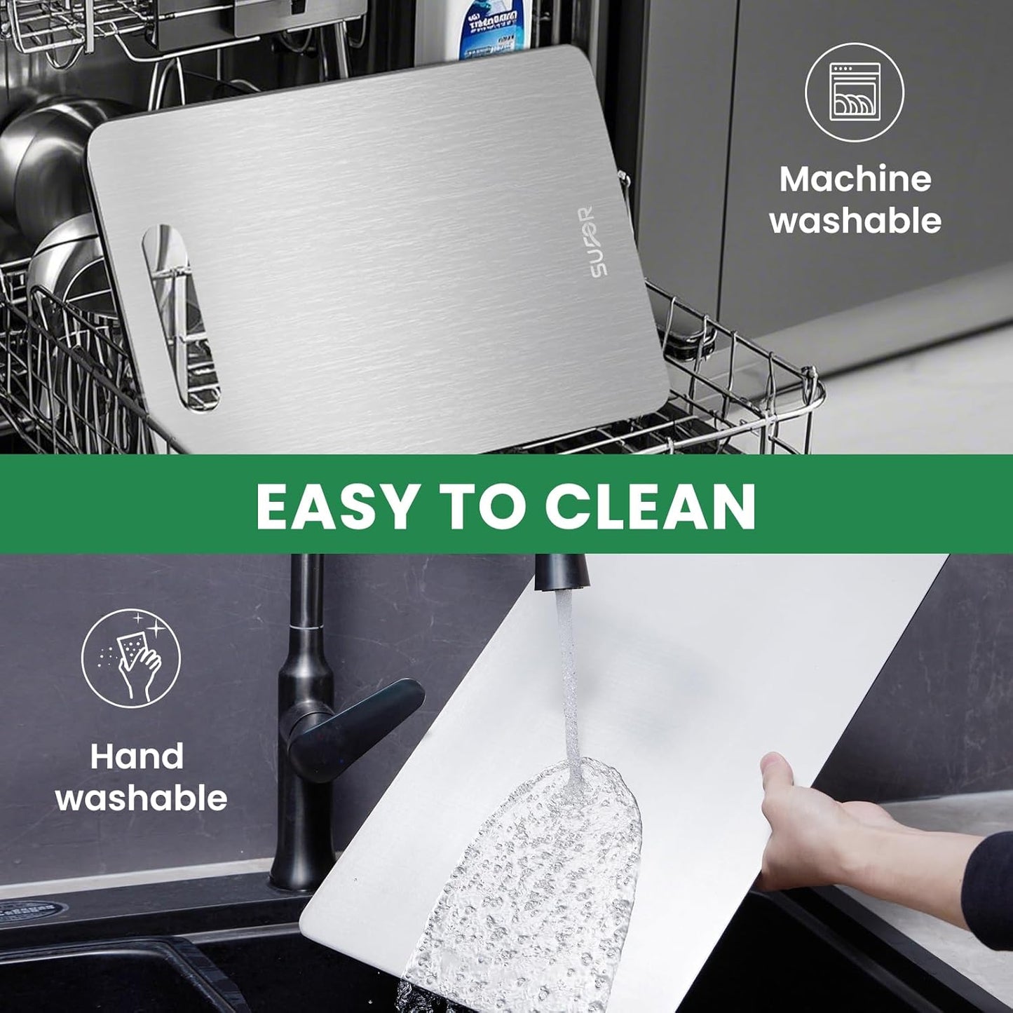 2 Pack Titanium Cutting Board,100% Pure Titanium Cutting Boards For Kitche,Easy to clean, Double-sided food-grade Cutting Board For Cutting Meats, Fruits And Vegetables,M+L