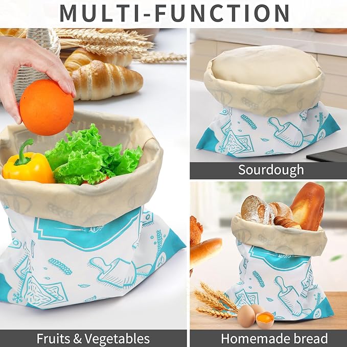 2-Pack Beeswax Bread Bags for Homemade Bread, Green Reusable Sourdough Storage Bags with Premium Beeswax Coating for Loafs Baguette Fresh Keeping,Great Homesteading Essentials and Baking Gifts.