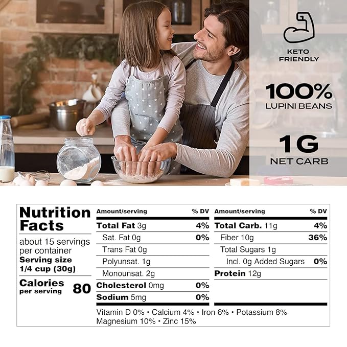 Aviate Lupini FLOUR - Keto & Vegan Friendly Superfood - Non-GMO - Gluten Free - Lupin Flour Keto - High Protein, Low Calorie & Low Carb - Rich in Dietary Fiber and Minerals - 100% Lupin Beans - 16 Ounces (Pack of 1)