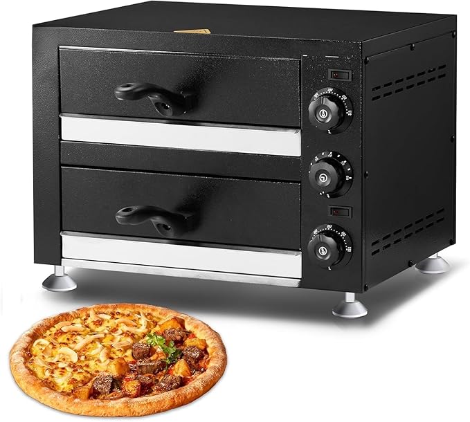 ROVSUN Commercial Double-layer Pizza Oven, Electric Countertop Oven with Timer and Removable Crumb Tray, 110V 2200W, Perfect for Commercial and Home Use, Black