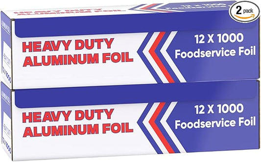 Aluminum Foil Wrap for Food -12 x 1000 FT (2 Box) Heavy Duty Aluminum Foil - BBQ Silver Foil Rolls for Grilling, Roasting, Baking - Perfect for Commercial & Home Use