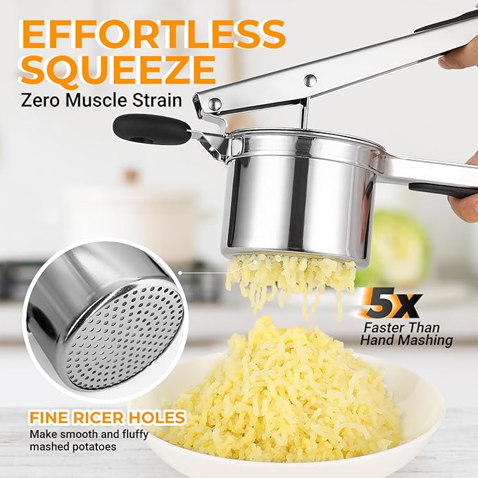 Potato Ricer 15oz, Heavy Duty Stainless Steel Potato Masher with 3 Interchangeable Discs, Large Masher and Ricer Kitchen Tool for Mashed Potatoes, Spaetzle Noodle Maker, Potato Press