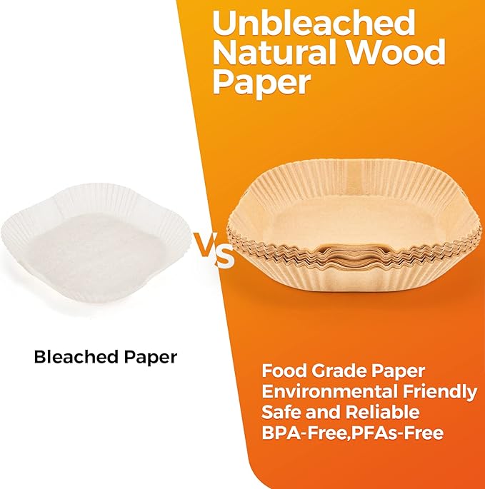Air Fryer Paper Liners: 100Pcs Parchment Paper, 8" Air Fryer Liner Disposable for Microwave, Non-Stick Square Air Fryer Basket Liner