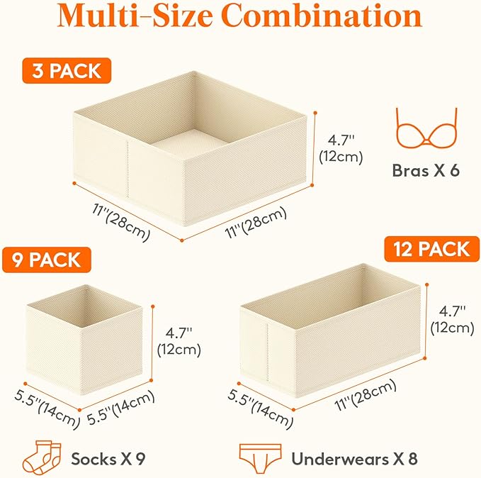 Lifewit 24 Pack Drawer Organizer, Dresser Underwear Drawer Organizer Bins, Foldable Fabric Closet Organizers, Storage Drawer Dividers, Dorm Room Essentials for Clothing, Socks, Towels, Ties Khaki