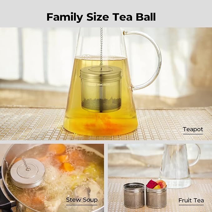 Reinmoson 2 Pack Large Tea Ball Infuser for Loose Leaf Tea & Spice Ball for Cooking Soup, 304 Stainless Steel, Threaded Lid, Chain Hook, Extra Fine Mesh Tea Strainer Ball for Herb, Iced Tea