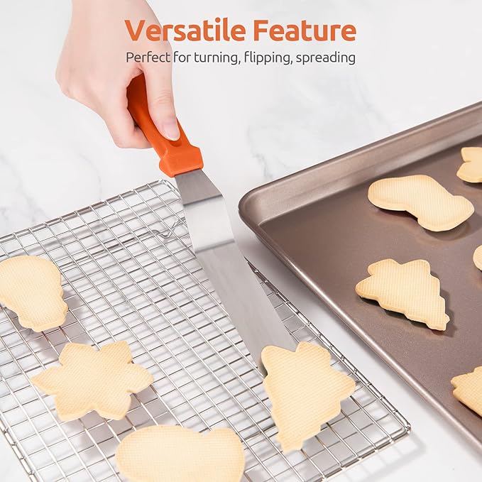 Icing Spatula, U-Taste Offset Spatula Set with 6", 8", 10" Blade,Stainless Steel Angled Cake Decorating Frosting Spatula Set of 3 (Orange)