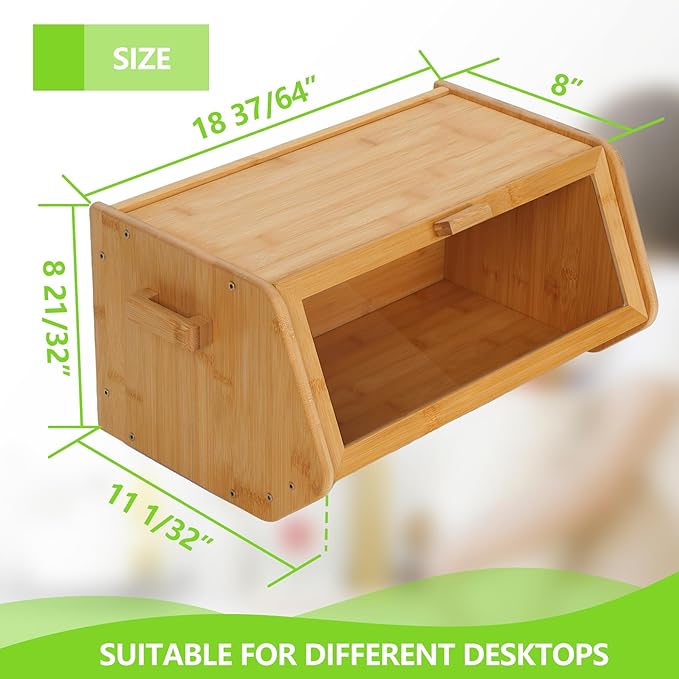 AMBIRD Bamboo Bread Box keep The Bread Fresh For Kitchen Counter-Large Capacity Wooden Bread Storage Container Farmhouse Bread Box with Window Bread Holder