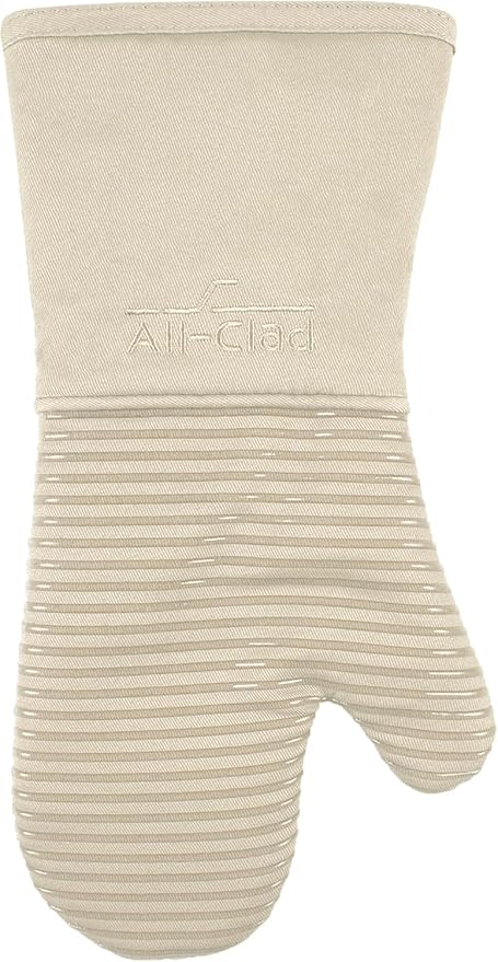 All-Clad Premium Silicone Oven Mitt: Heat Resistant to 500 Degrees - 100% Cotton & Silicone, 14"x7" Pot Holder for Kitchen and Barbeque, (1-Pack), Almond
