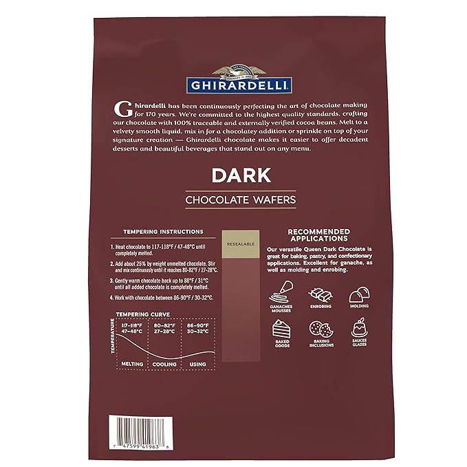 Ghirardelli Chocolate Company Dark Chocolate Wafers, 5lb. Bag (Pack of 1)