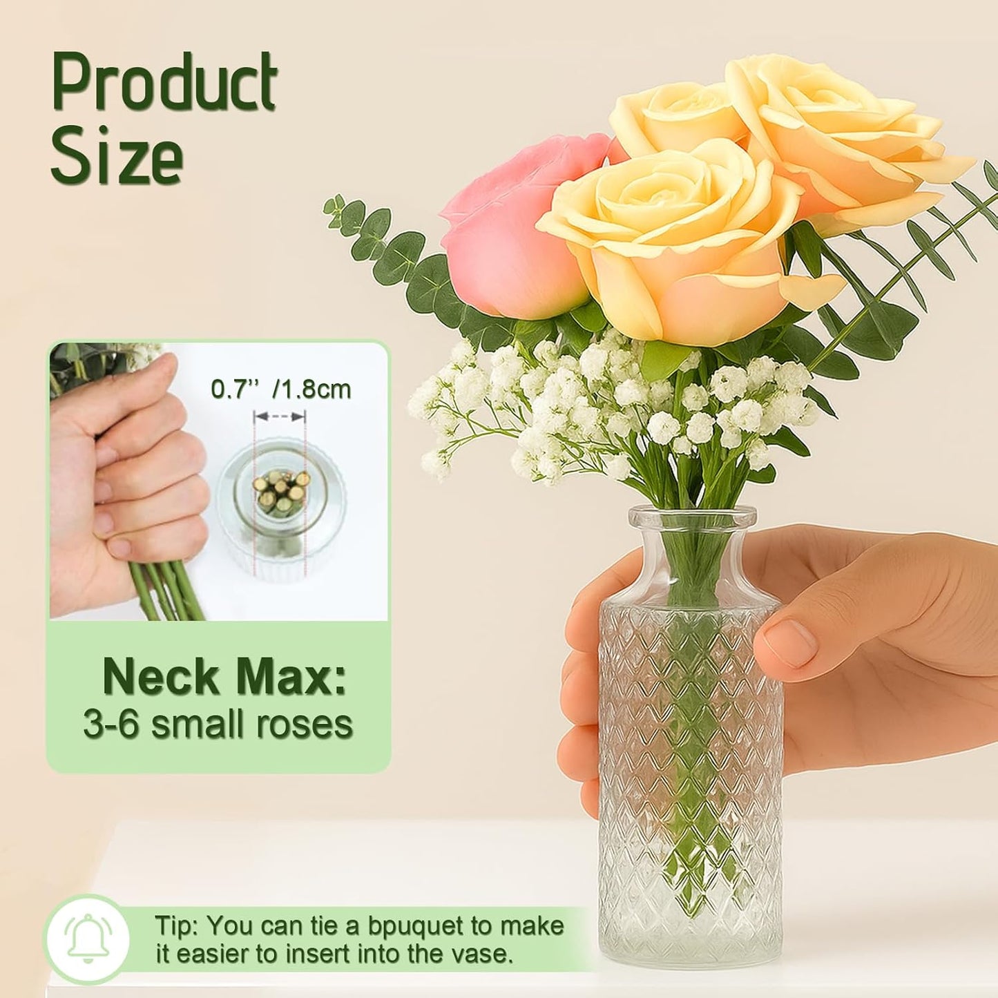 Glass Bud Vase Set of 3 Pcs, Small Clear Bud Vases for Flowers, Vintage Vases for Centerpiece Table Wedding Decorations Home Decor Glass Bottles for Birthday Party Anniversary