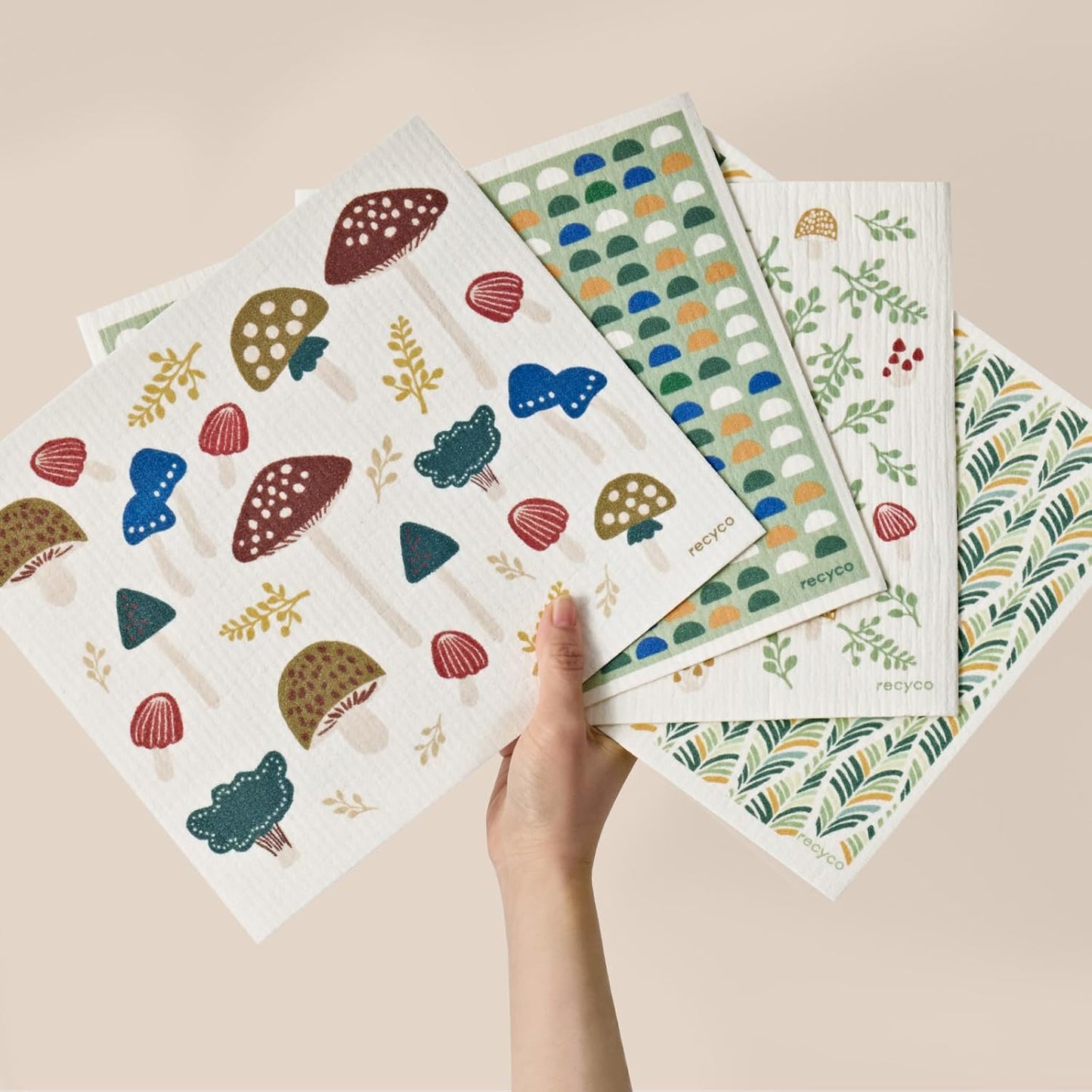 RECYCO Swedish Dishcloths for Kitchen | 4 Pack Oversized Washable Dish Rags | Large Cellulose Reusable Cleaning Paper Towels | Absorbent Counter Dish Cloth Sponge XL Kitchen Wipes, 12" L x 10" W