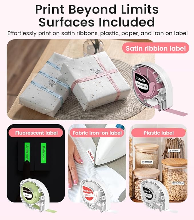 Phomemo P12 PRO Label Maker Machine with Tape, Mini Bluetooth Portable Thermal Labelmaker for Home, Office, Organizing, Kitchen, Wireless Small Label Makers with Multiple Templates, Pink